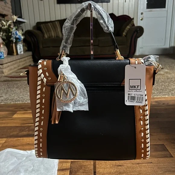 MKF Collection by Mia K Flora ~ Brown/Beige Leather W/ Flora Satchel Bag ~ New - Picture 8 of 16